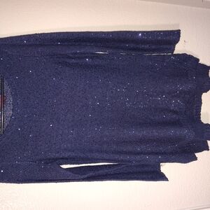 Fontana Sweater Women's M Navy Sequin Knit Long Sleeve Boat Neck High Low Slit